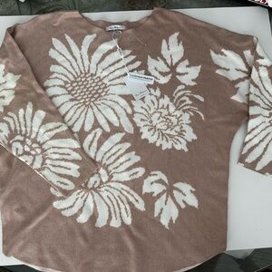 Vila Milano Brown and White Floral Knit Sweater